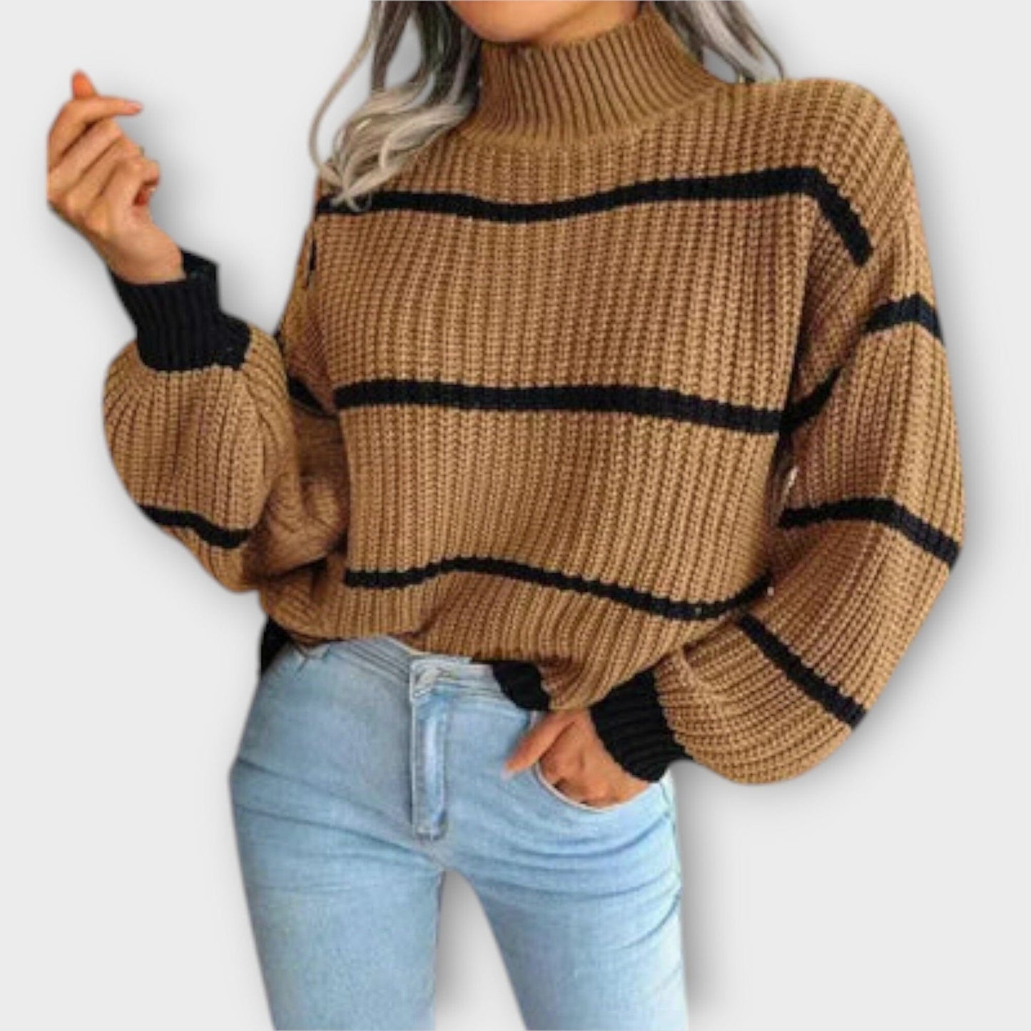 Chavala - Suéter de Cuello Alto a Rayas Chavala - Suéter de Cuello Alto a Rayas A minha loja Khaki S 
