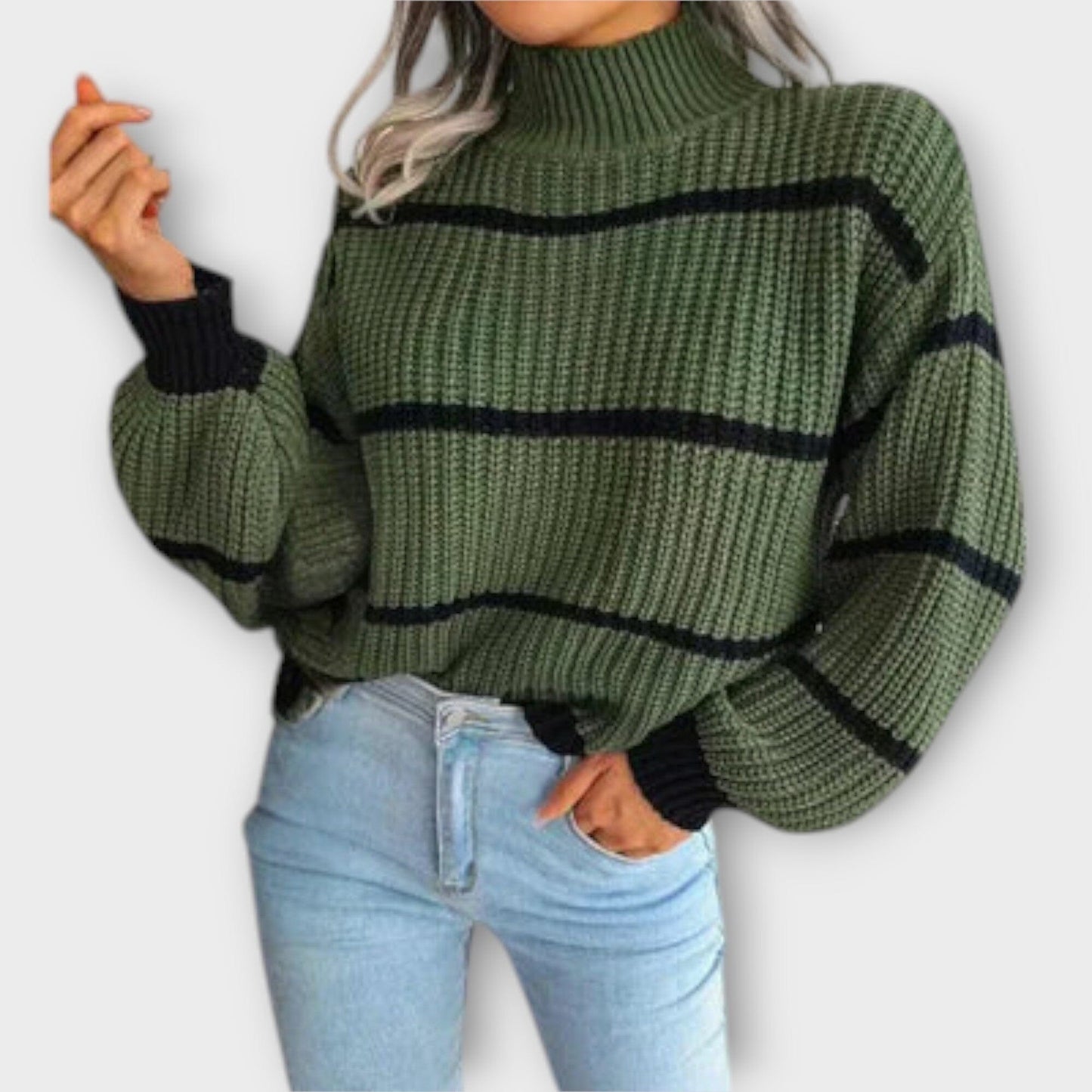 Chavala - Suéter de Cuello Alto a Rayas Chavala - Suéter de Cuello Alto a Rayas A minha loja Verde S 