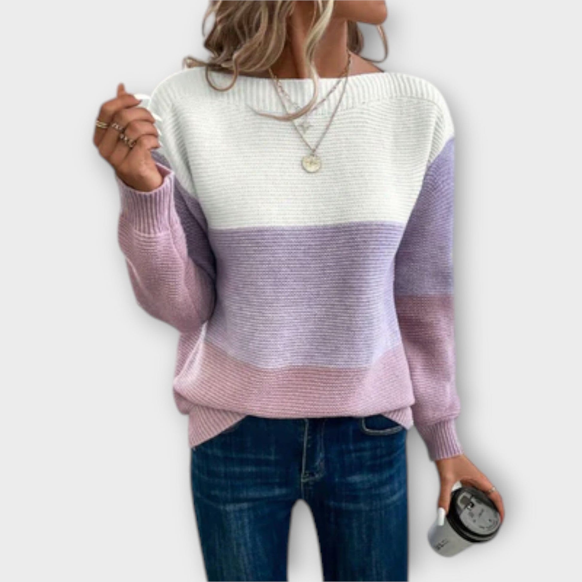 Clara – Elegante Suéter Patchwork en Tres Colores Clara – Elegante Suéter Patchwork en Tres Colores A minha loja Lila S 