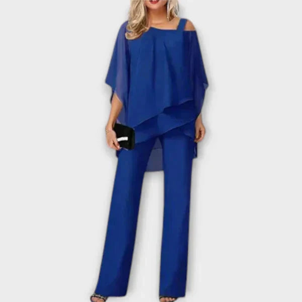 Conjunto de Noche de Chiffon Conjunto de Noche de Chiffon A minha loja Azul S 