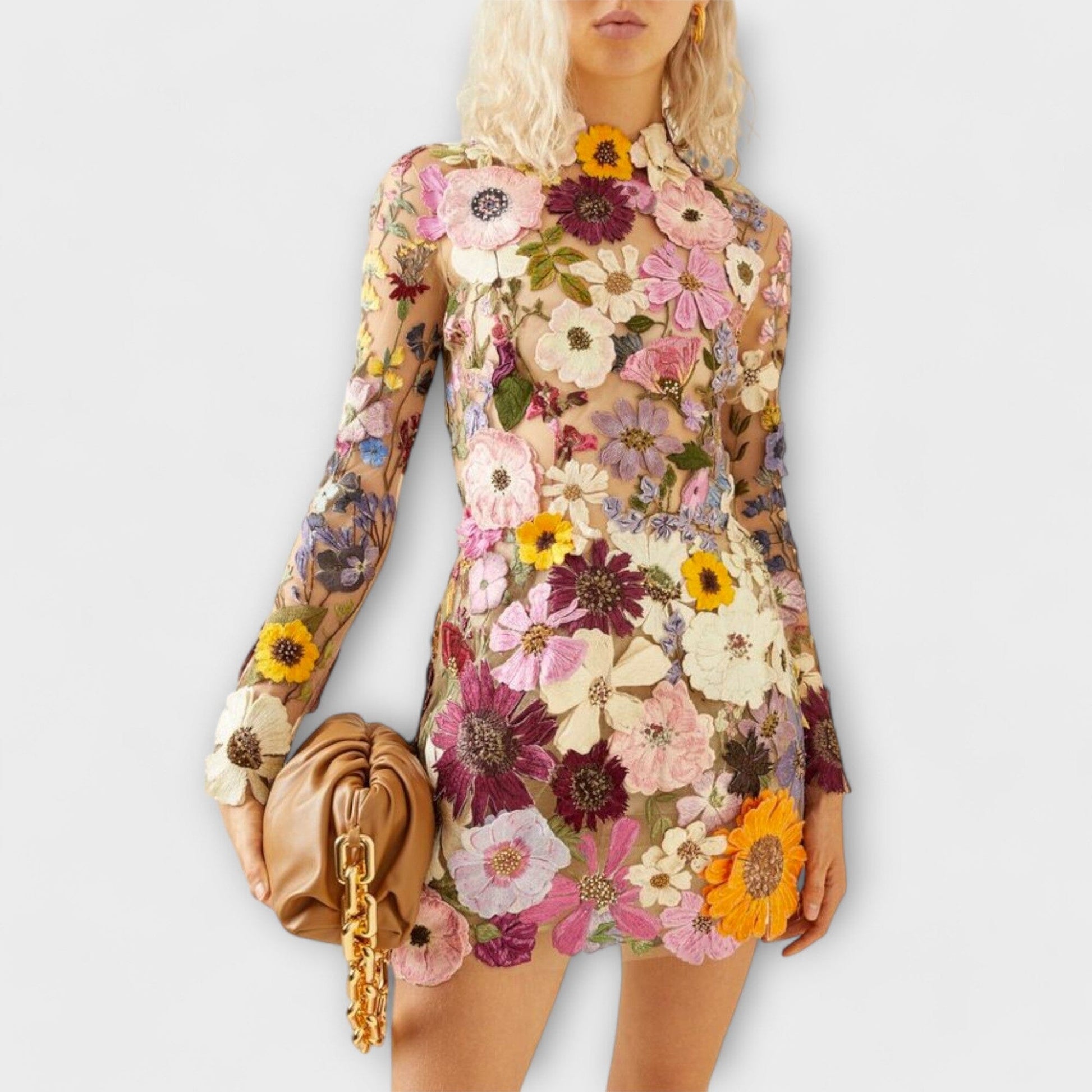 Dolores – Vestido con estampado de flores 3D Dolores – Vestido con estampado de flores 3D A minha loja Beige S 
