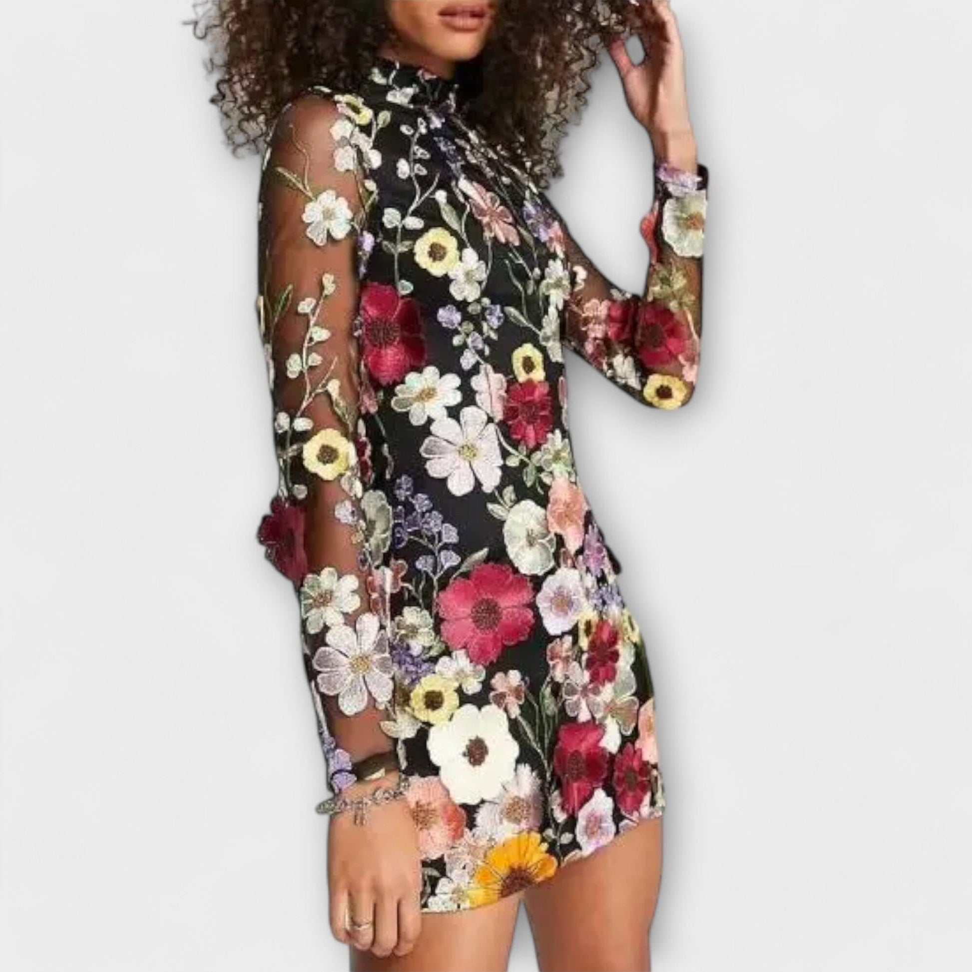 Dolores – Vestido con estampado de flores 3D Dolores – Vestido con estampado de flores 3D A minha loja Negro S 