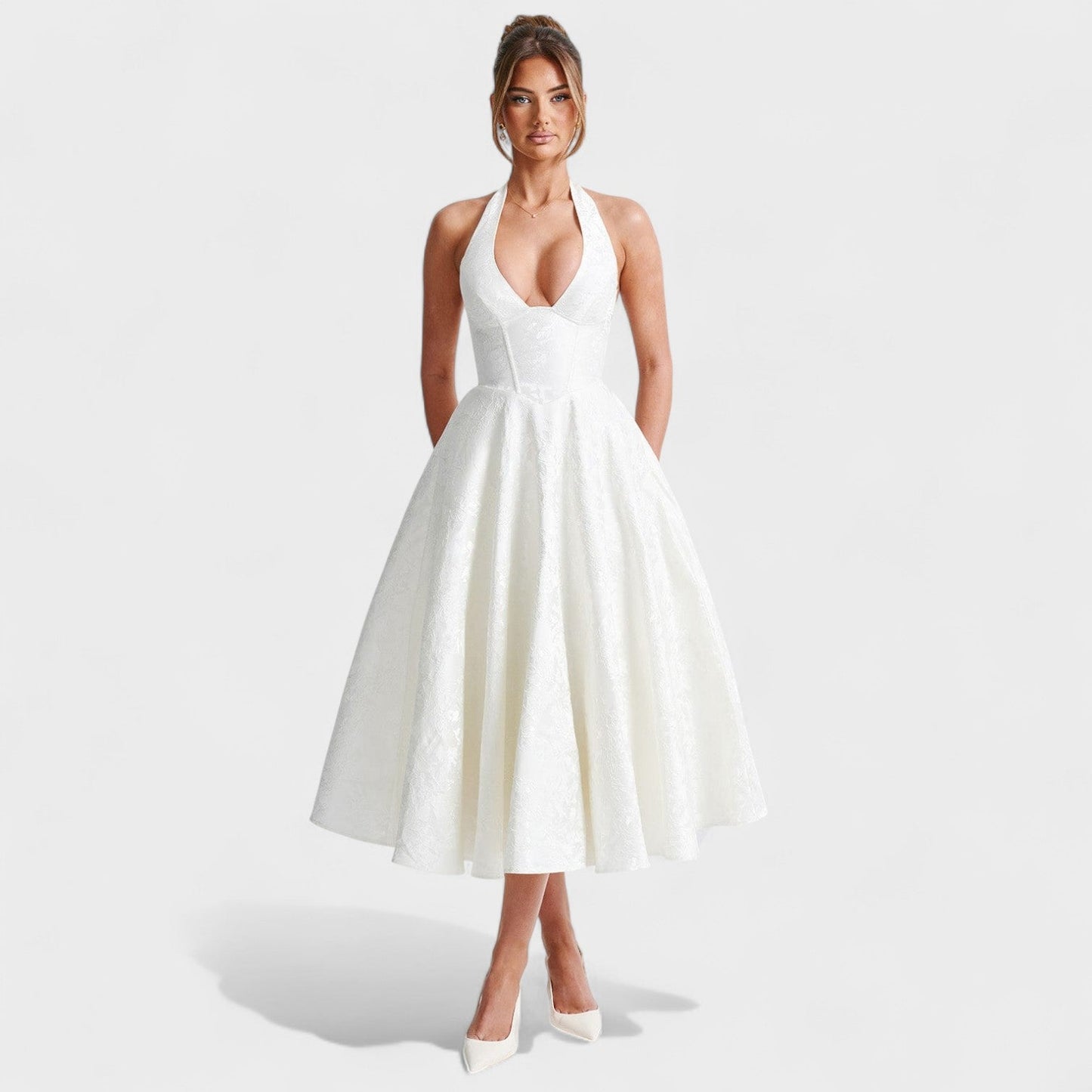 Effie – Vestido Midi Texturizado con Escote Halter