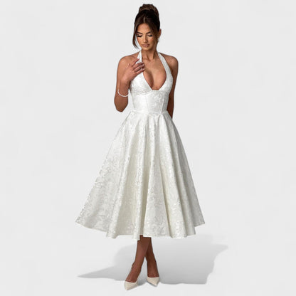 Effie – Vestido Midi Texturizado con Escote Halter