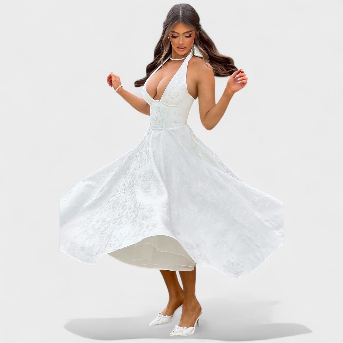 Effie – Vestido Midi Texturizado con Escote Halter