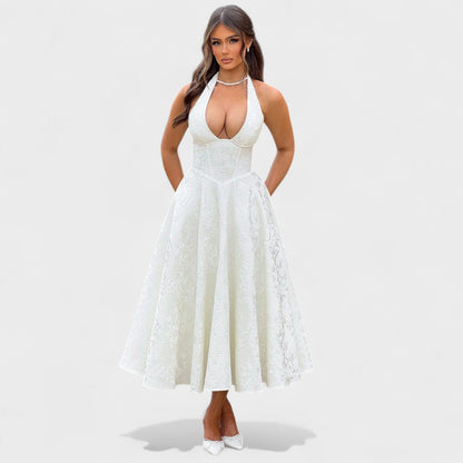 Effie – Vestido Midi Texturizado con Escote Halter