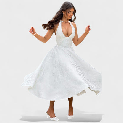 Effie – Vestido Midi Texturizado con Escote Halter