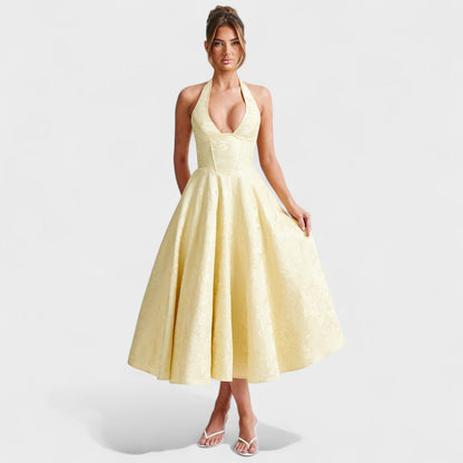 Effie – Vestido Midi Texturizado con Escote Halter