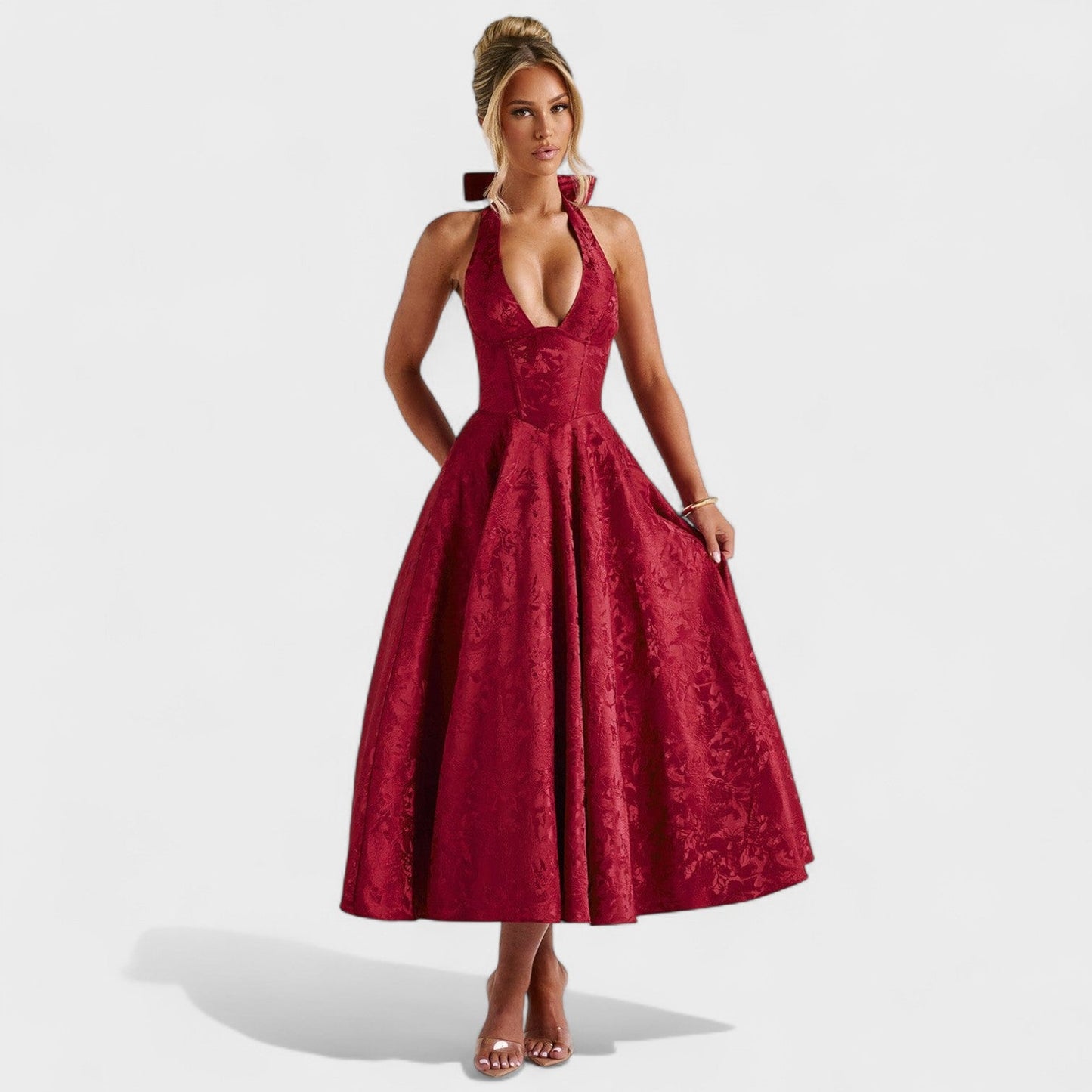 Effie – Vestido Midi Texturizado con Escote Halter