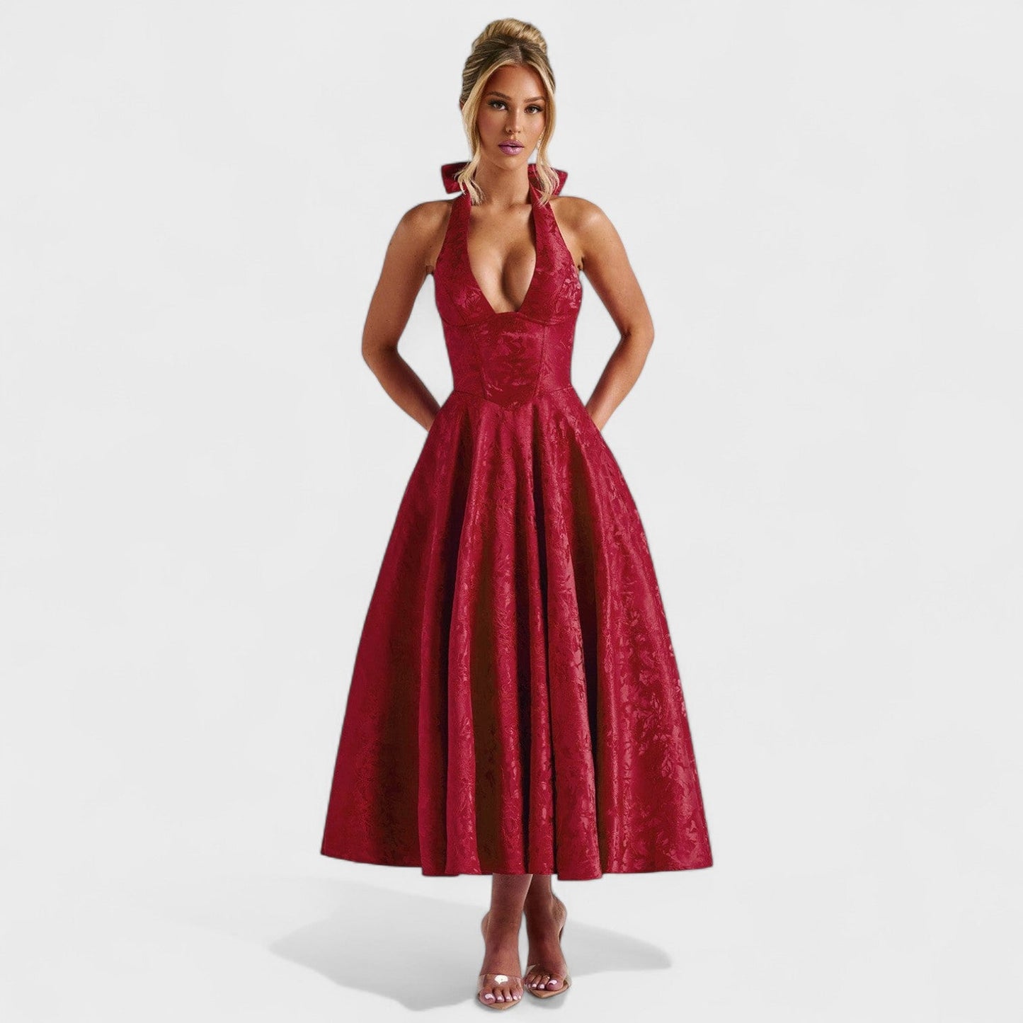 Effie – Vestido Midi Texturizado con Escote Halter