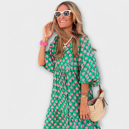 Elegante vestido largo con estampado geométrico Elegante vestido largo con estampado geométrico A minha loja 