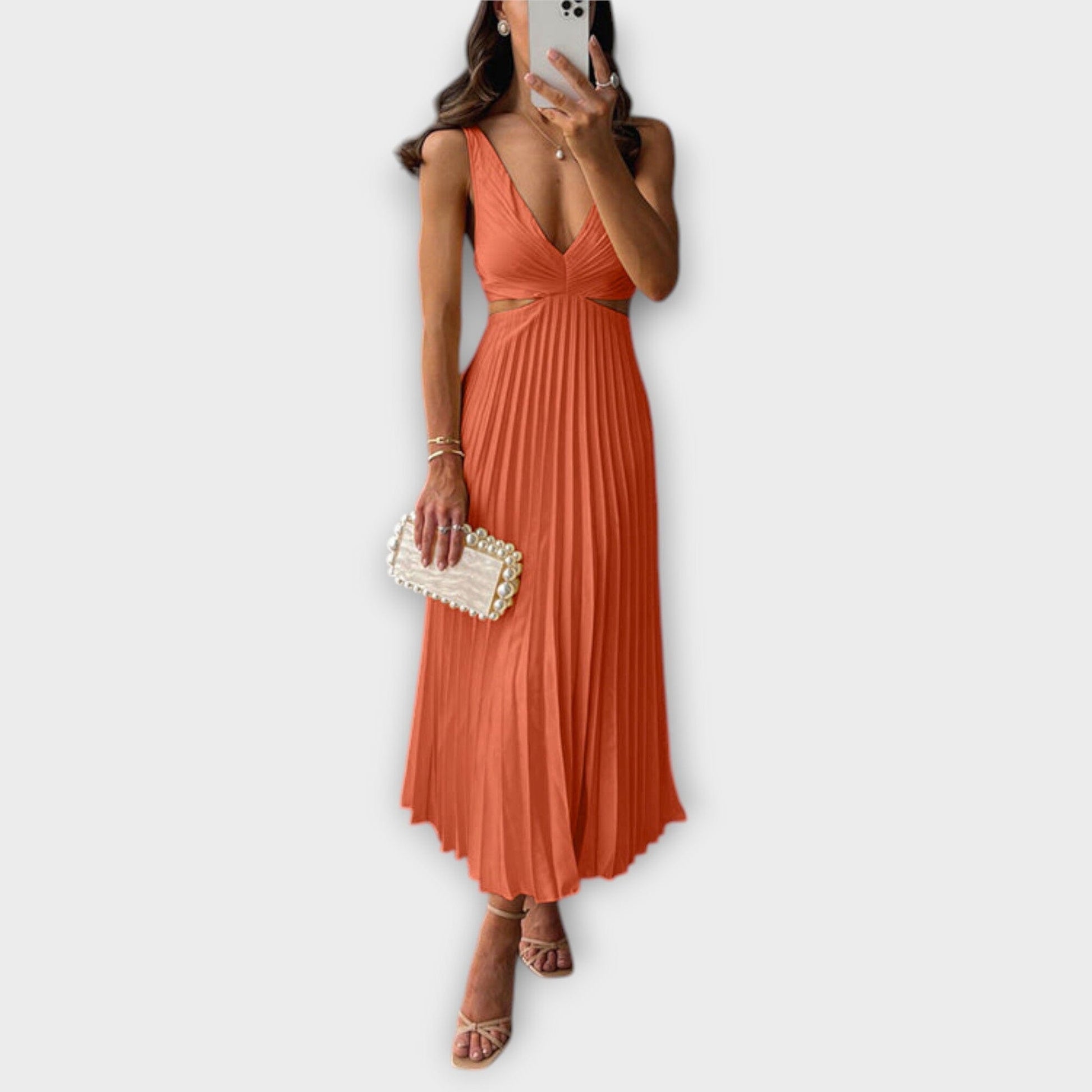 Elegante vestido midi de noche con plisado Elegante vestido midi de noche con plisado A minha loja Naranja S 