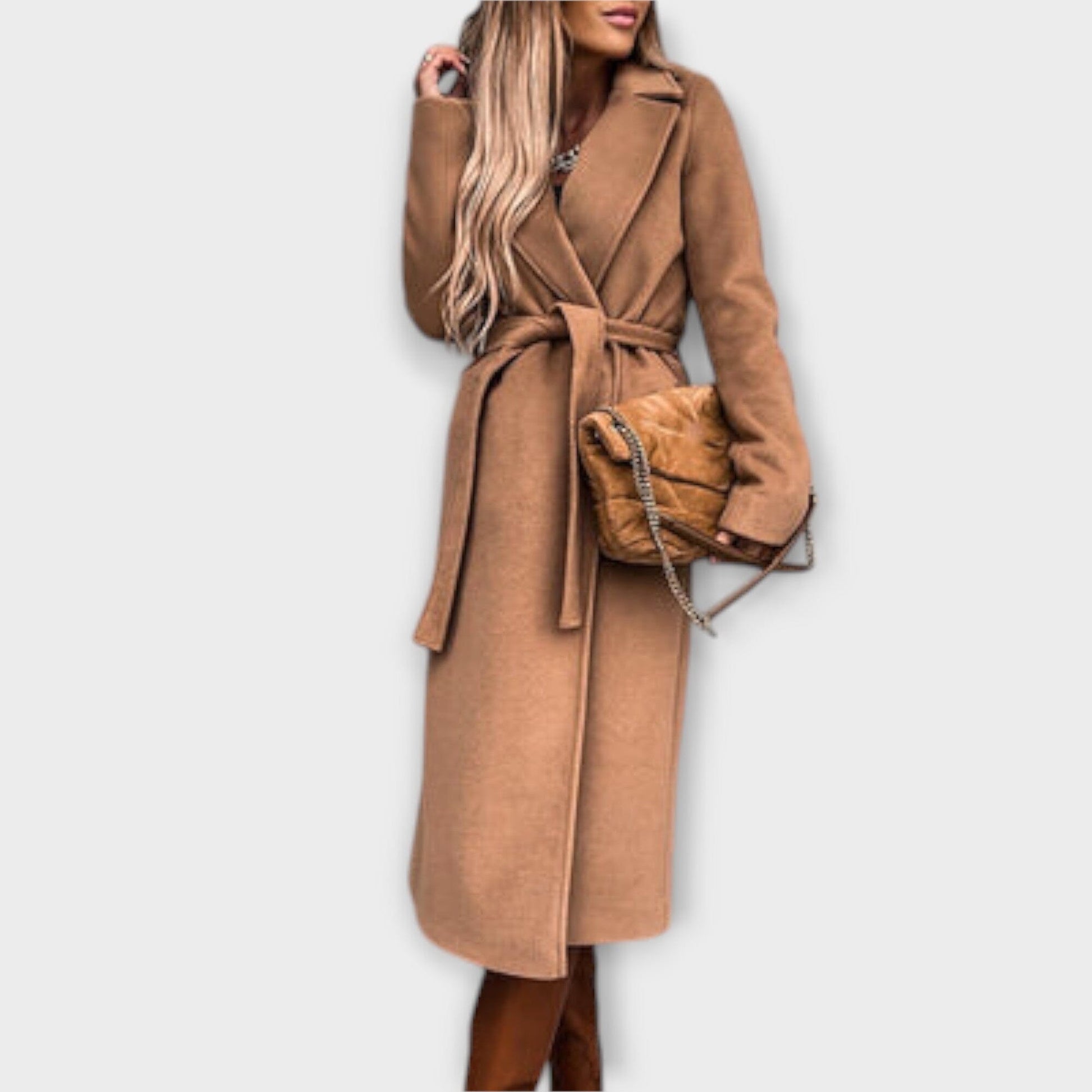 Eliza - Elegante Abrigo Largo con Cinturón Eliza - Elegante Abrigo Largo con Cinturón A minha loja Khaki S 