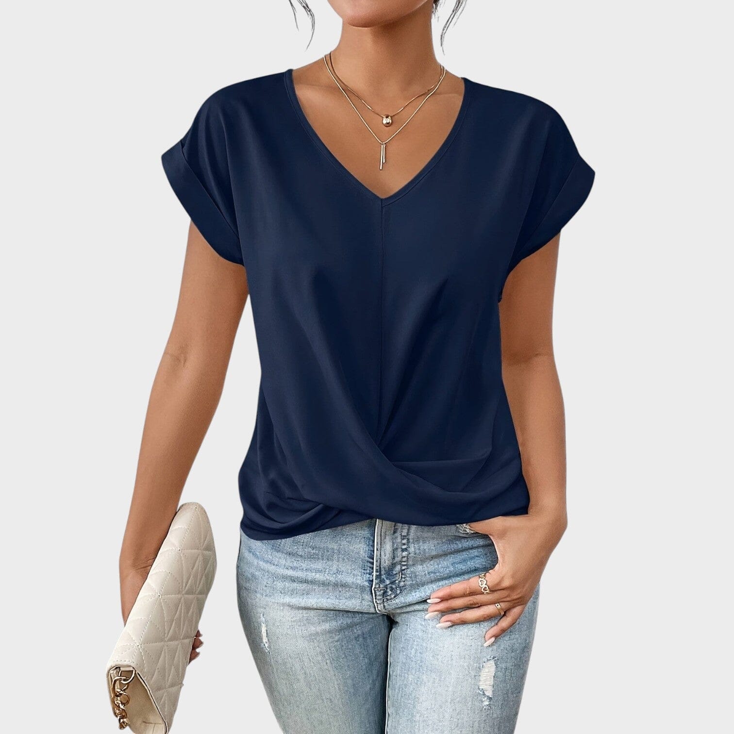 Eloise | Blusa con escote en V y detalle de nudo Eloise | Blusa con escote en V y detalle de nudo Rita Azul S 