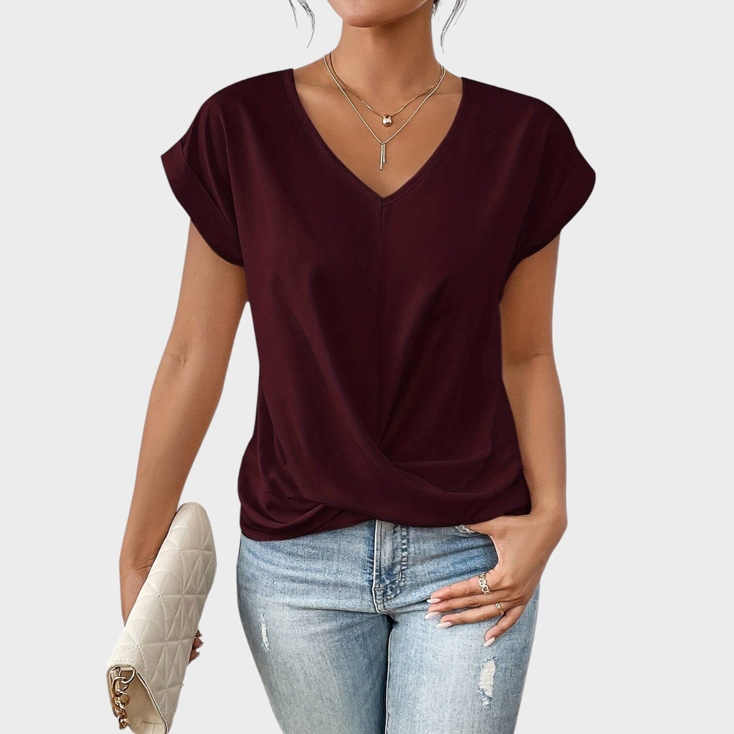 Eloise | Blusa con escote en V y detalle de nudo Eloise | Blusa con escote en V y detalle de nudo Rita Burdeos S 