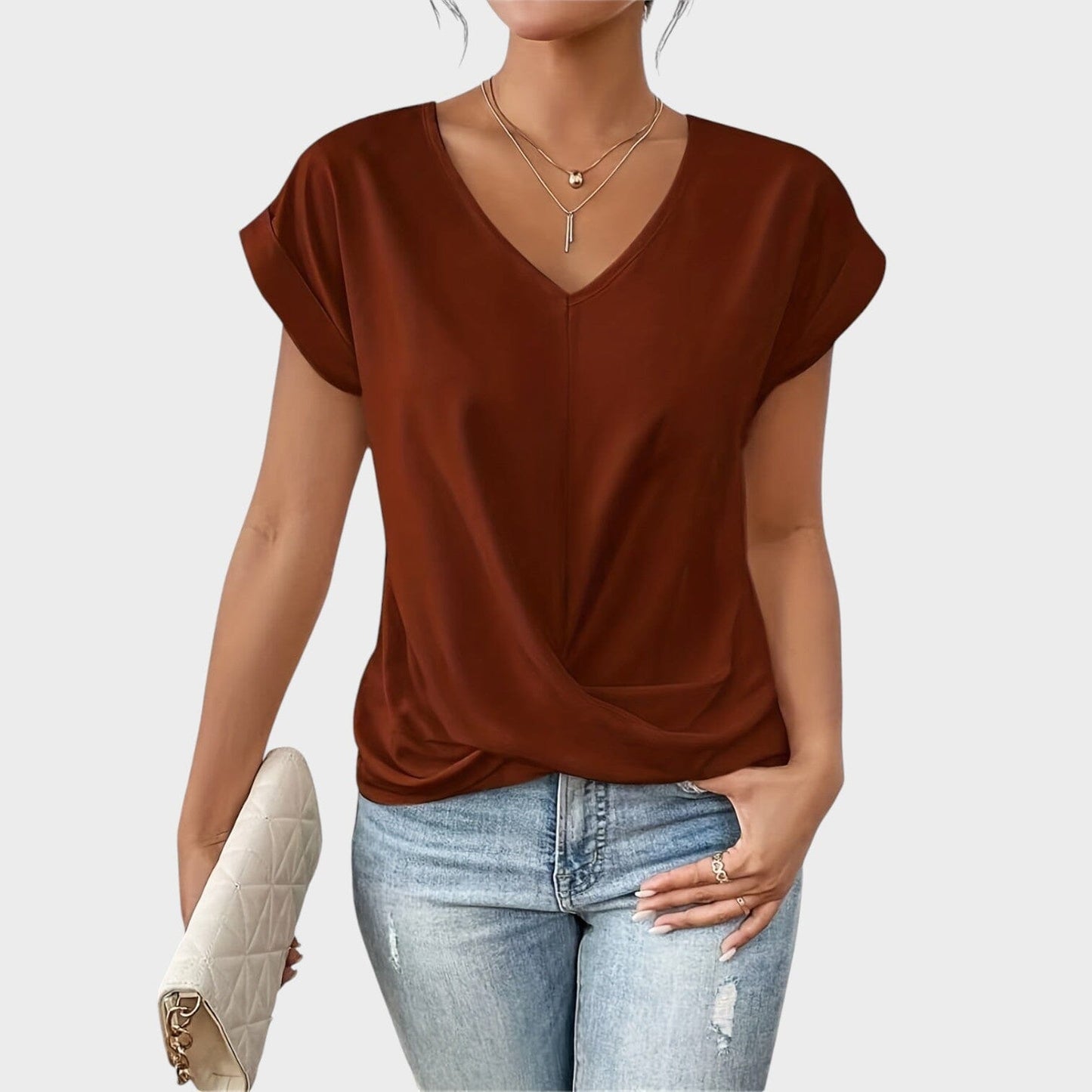 Eloise | Blusa con escote en V y detalle de nudo Eloise | Blusa con escote en V y detalle de nudo Rita Rojo S 