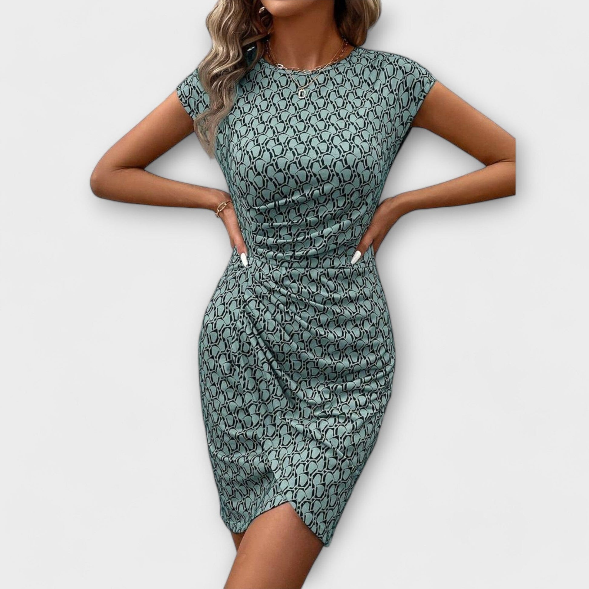Emma – Vestido de manga corta con corte tulipán y estampado integral Emma – Vestido de manga corta con corte tulipán y estampado integral A minha loja 
