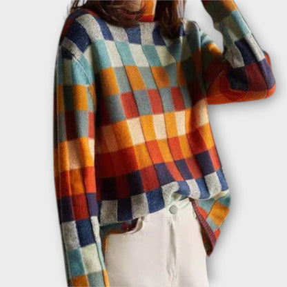 Erika – Suéter de Cuello Alto con Diseño Patchwork Erika – Suéter de Cuello Alto con Diseño Patchwork A minha loja 