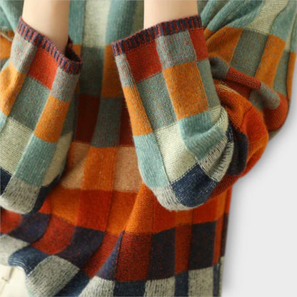 Erika – Suéter de Cuello Alto con Diseño Patchwork Erika – Suéter de Cuello Alto con Diseño Patchwork A minha loja 