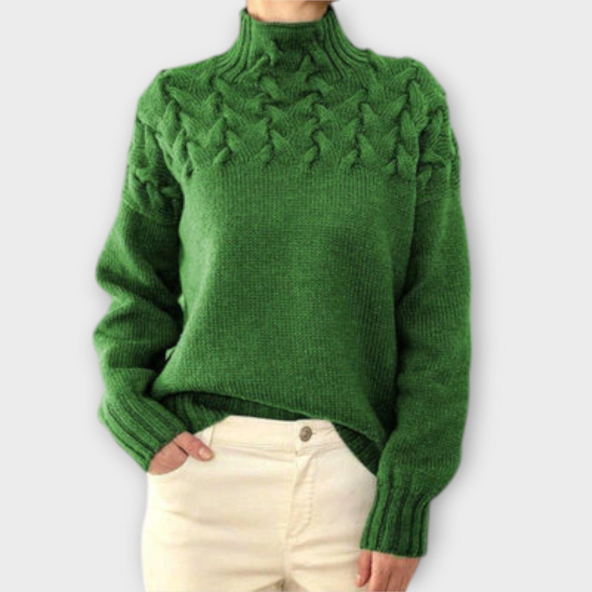 Eva – Suéter para Mujer con Detalle de Trenza Eva – Suéter para Mujer con Detalle de Trenza A minha loja Verde S 