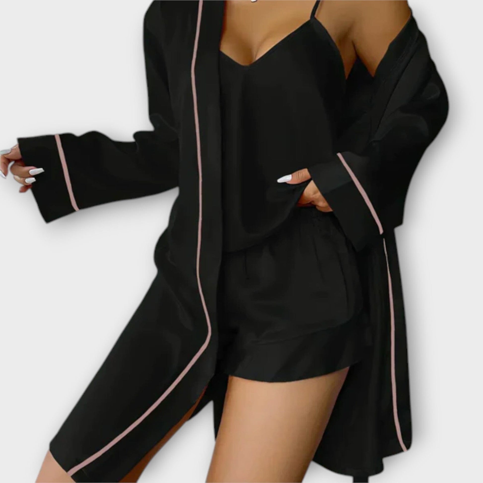 Félicité – Conjunto de Pijama de 3 Piezas Cómodo Félicité – Conjunto de Pijama de 3 Piezas Cómodo A minha loja Negro S 