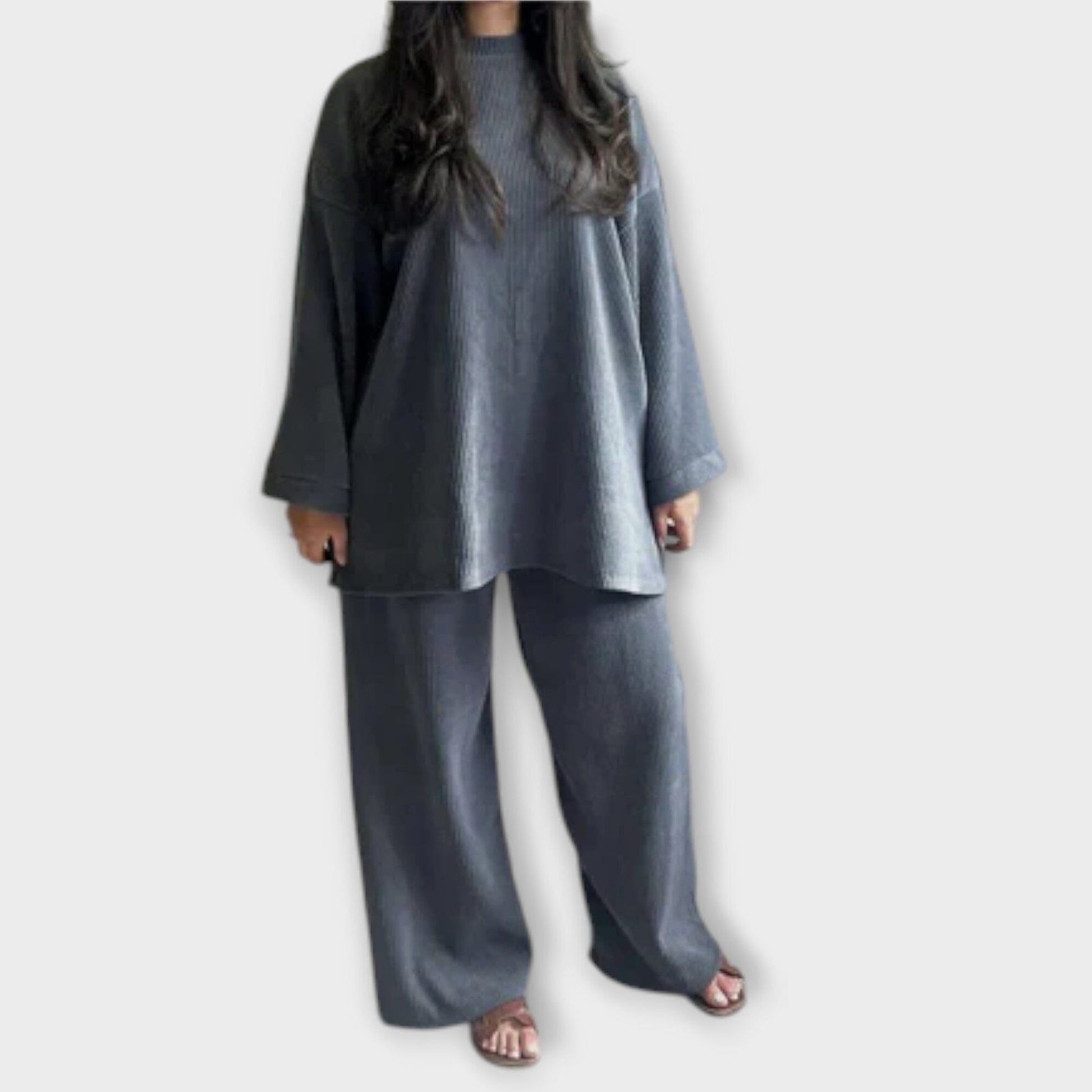 Ingrid – Conjunto Plus Size de Estilo Acanalado Ingrid – Conjunto Plus Size de Estilo Acanalado A minha loja Azul S 