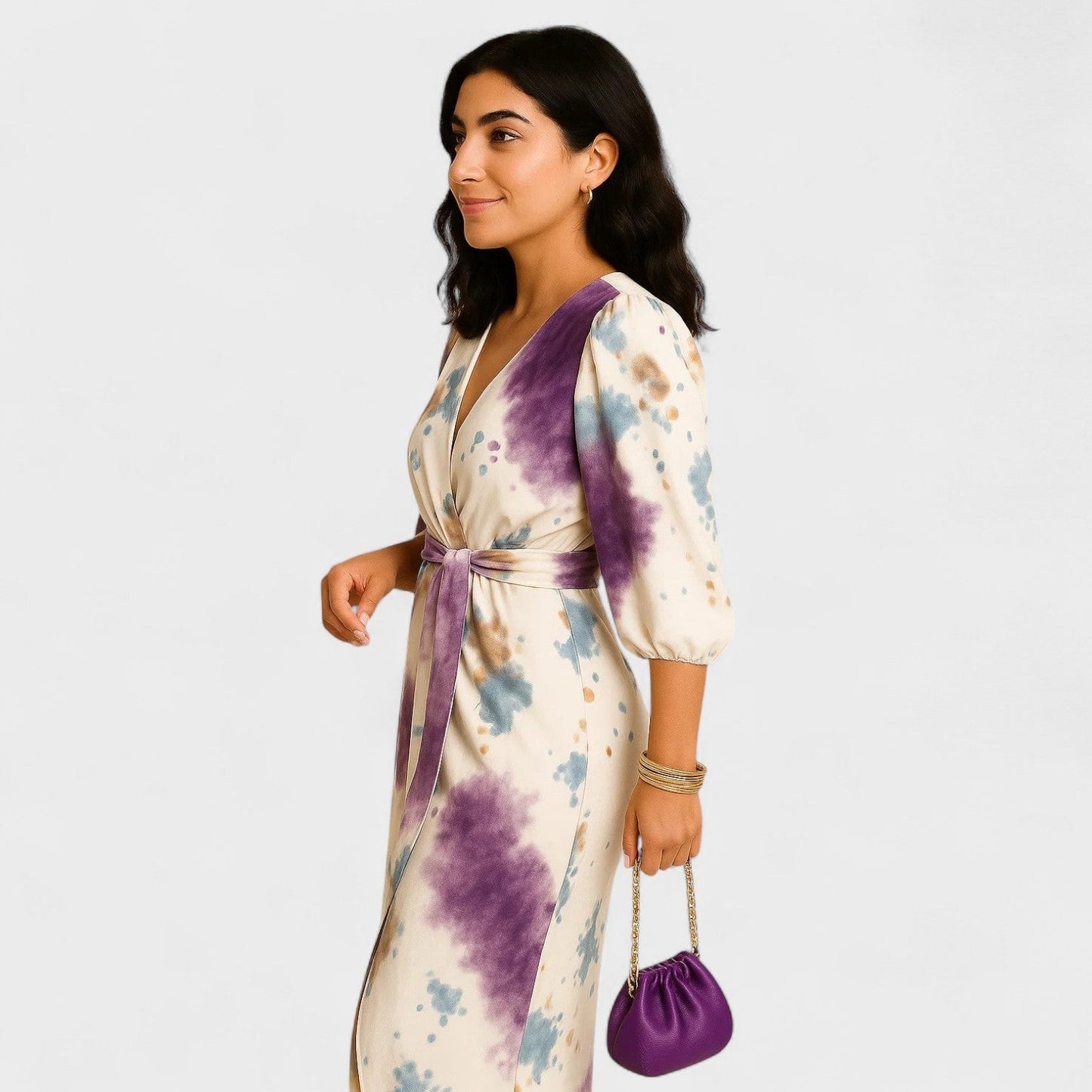 Larissa – Vestido cruzado con estampado artístico