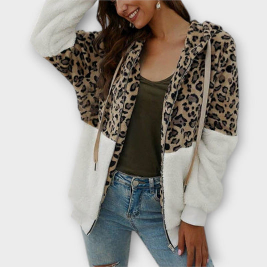 Lea – Sudadera con Capucha de Forro Polar y Diseño de Leopardo Lea – Sudadera con Capucha de Forro Polar y Diseño de Leopardo A minha loja Blanco S 