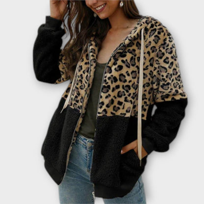 Lea – Sudadera con Capucha de Forro Polar y Diseño de Leopardo Lea – Sudadera con Capucha de Forro Polar y Diseño de Leopardo A minha loja Negro S 
