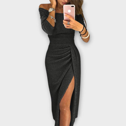 Lena – Elegante vestido off-shoulder Lena – Elegante vestido off-shoulder A minha loja Negro S 