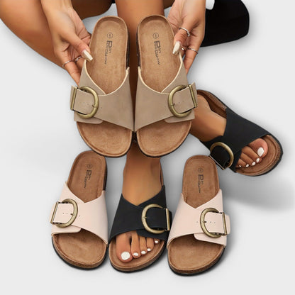 Margie – Sandalias tipo pantufla de corcho para mujer con diseño de hebilla Margie – Sandalias tipo pantufla de corcho para mujer con diseño de hebilla A minha loja 