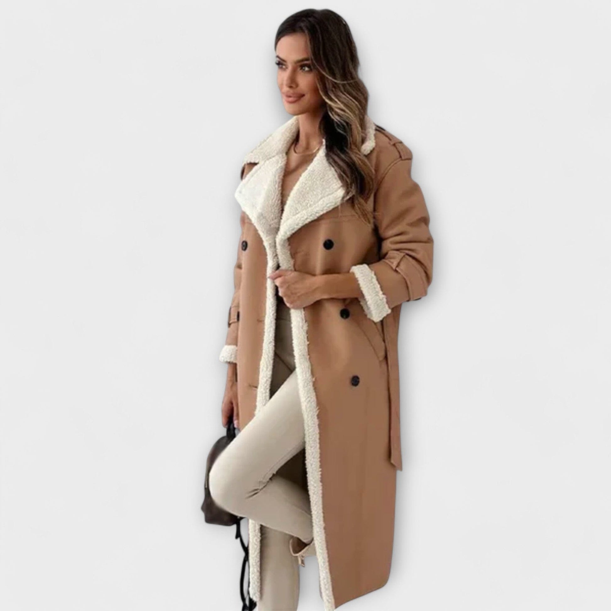 Maria – Abrigo largo clásico con forro polar y cuello de teddy Maria – Abrigo largo clásico con forro polar y cuello de teddy A minha loja Khaki S 