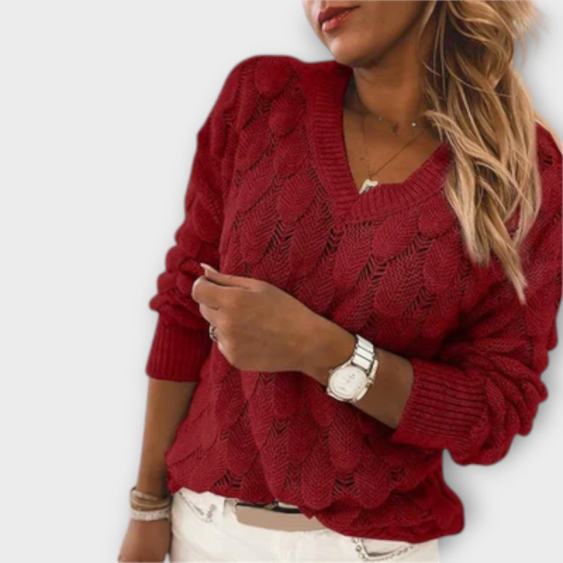 Noemier – Suéter con Escote en V Noemier – Suéter con Escote en V A minha loja Rojo S 