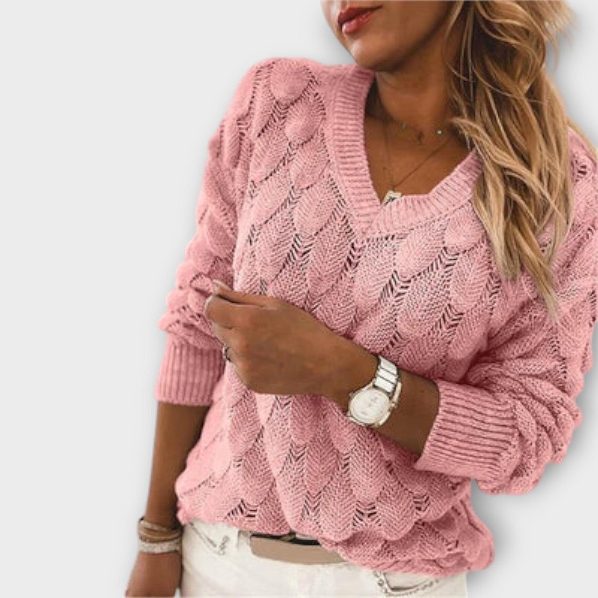 Noemier – Suéter con Escote en V Noemier – Suéter con Escote en V A minha loja Rosa S 