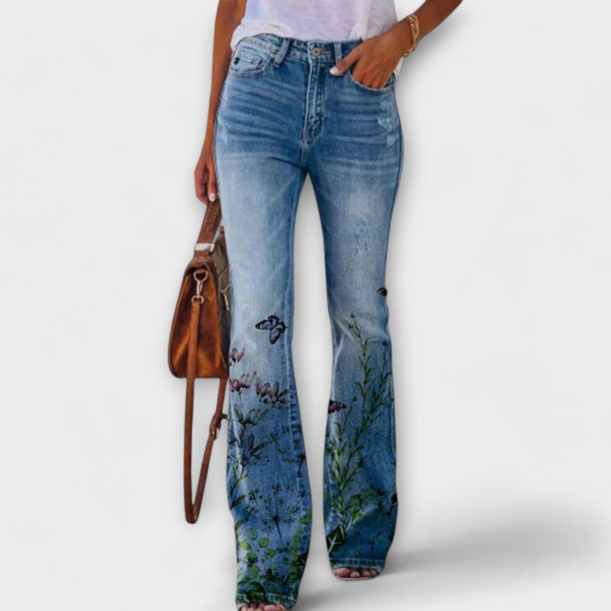 Pantalón con flores Pantalón con flores A minha loja Schwarzer Schmetterling XS 