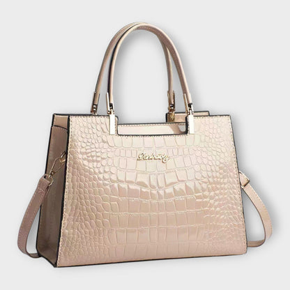Rita. – Bolso de mano efecto cocodrilo brillante Rita. – Bolso de mano efecto cocodrilo brillante Rita Khaki 