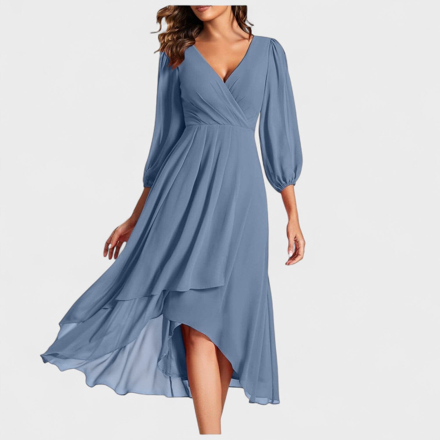 RITABARCELONA – Vestido con escote en V y falda asimétrica RITABARCELONA – Vestido con escote en V y falda asimétrica Rita Azul S 