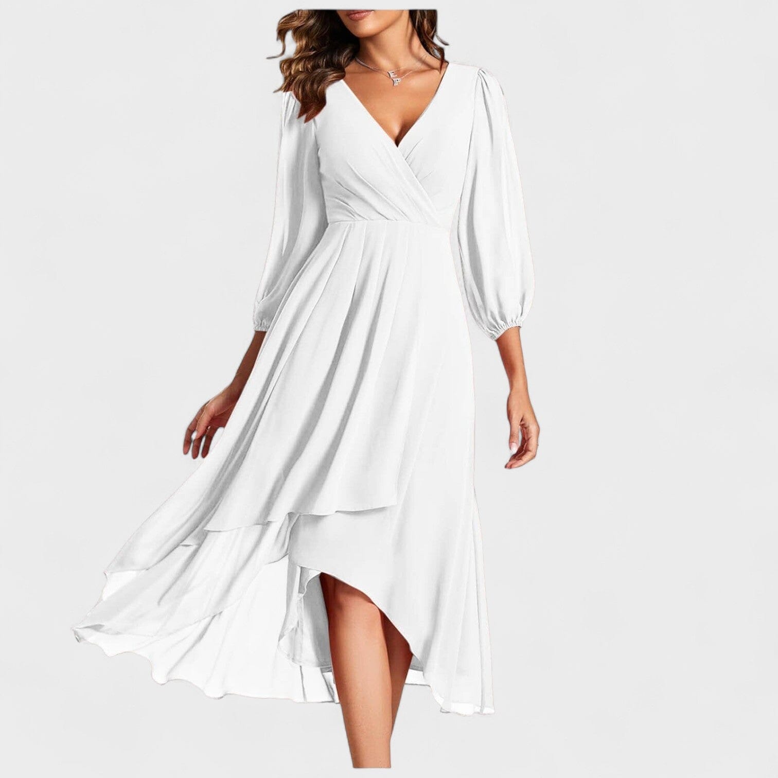 RITABARCELONA – Vestido con escote en V y falda asimétrica RITABARCELONA – Vestido con escote en V y falda asimétrica Rita Blanco S 