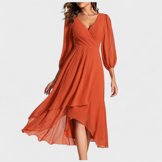 RITABARCELONA – Vestido con escote en V y falda asimétrica RITABARCELONA – Vestido con escote en V y falda asimétrica Rita Naranja S 