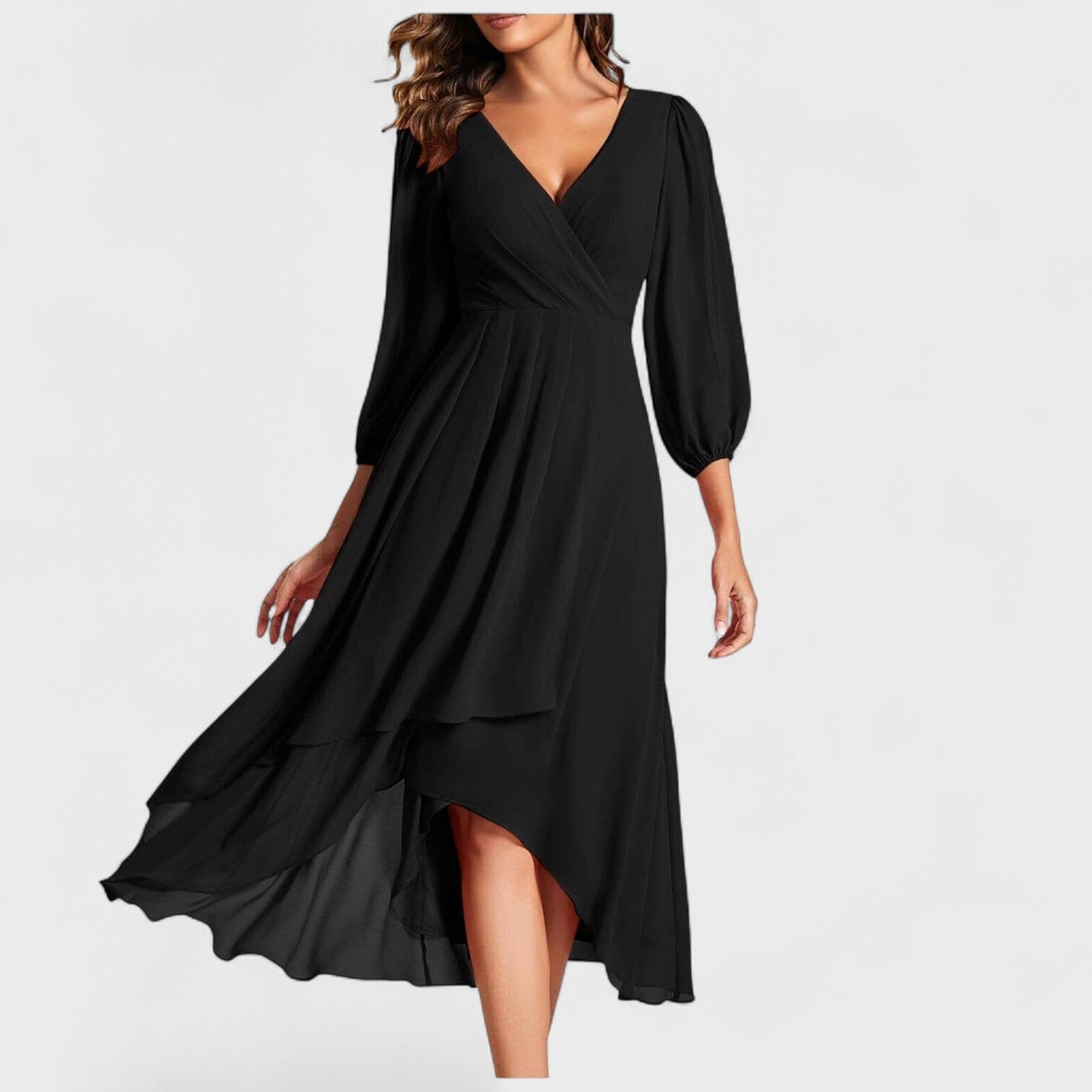 RITABARCELONA – Vestido con escote en V y falda asimétrica RITABARCELONA – Vestido con escote en V y falda asimétrica Rita Negro S 