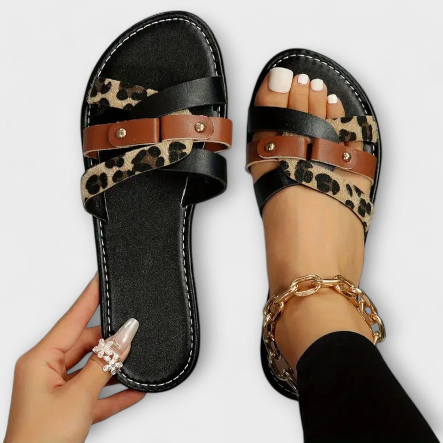 Sandalias con tiras cruzadas de leopardo Sandalias con tiras cruzadas de leopardo A minha loja Negro 37 