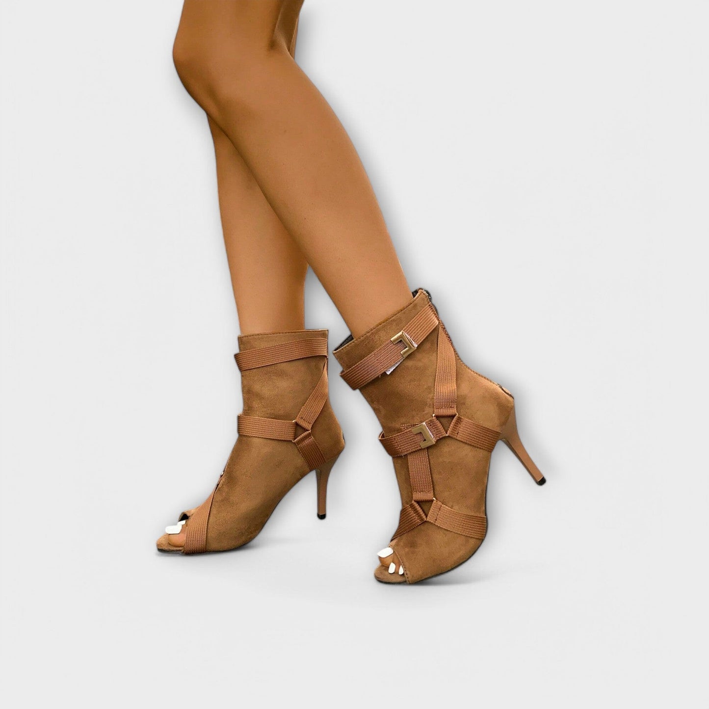 Sandalias elegantes de tacón con puntera abierta Sandalias elegantes de tacón con puntera abierta A minha loja Khaki 35.5 