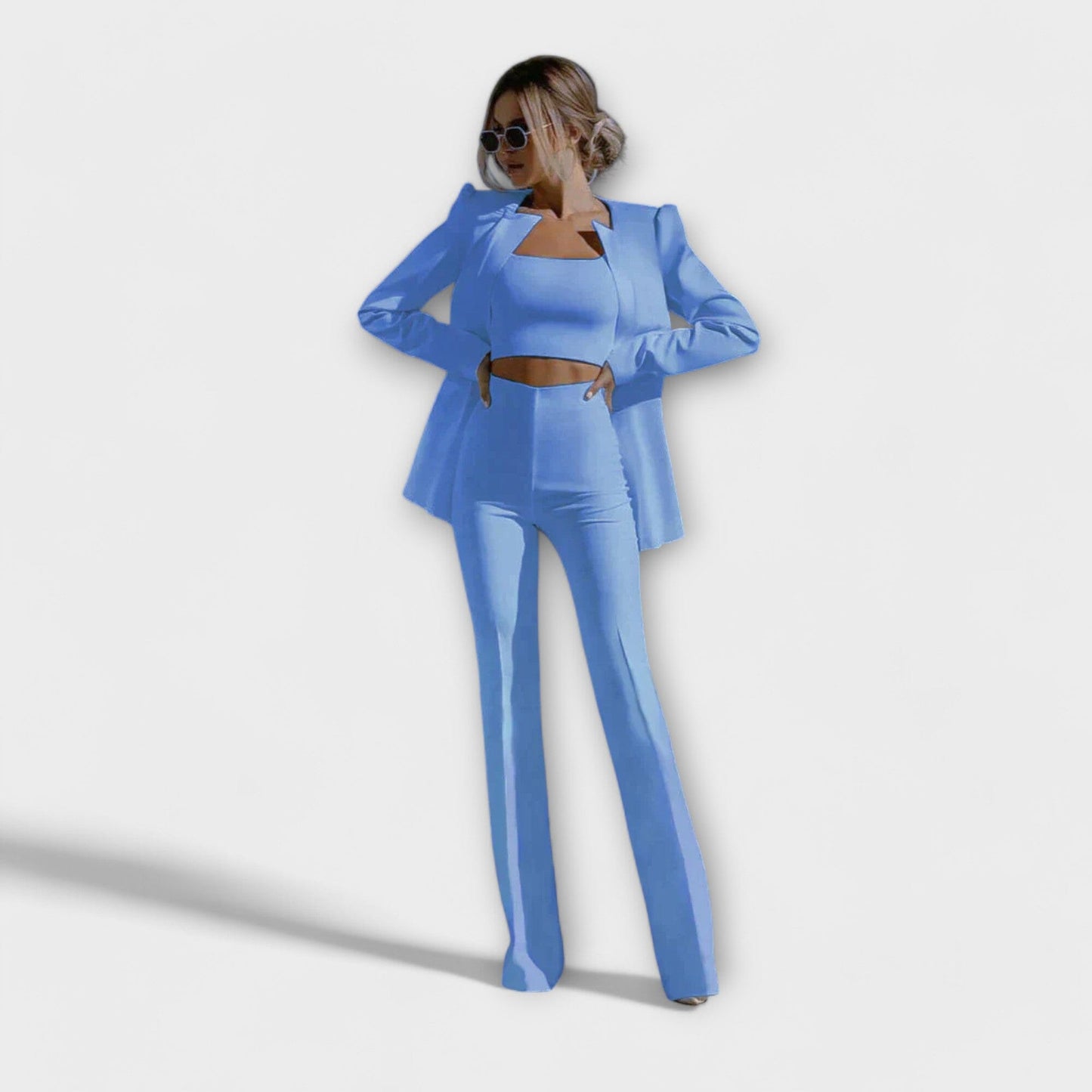 Selina – Elegante Conjunto de 3 Piezas (Blazer, Top, Pantalón) Selina – Elegante Conjunto de 3 Piezas (Blazer, Top, Pantalón) A minha loja Azul S 