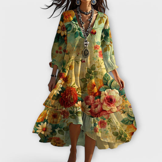 Marina - Vestido Boho Vintage con Escote en V