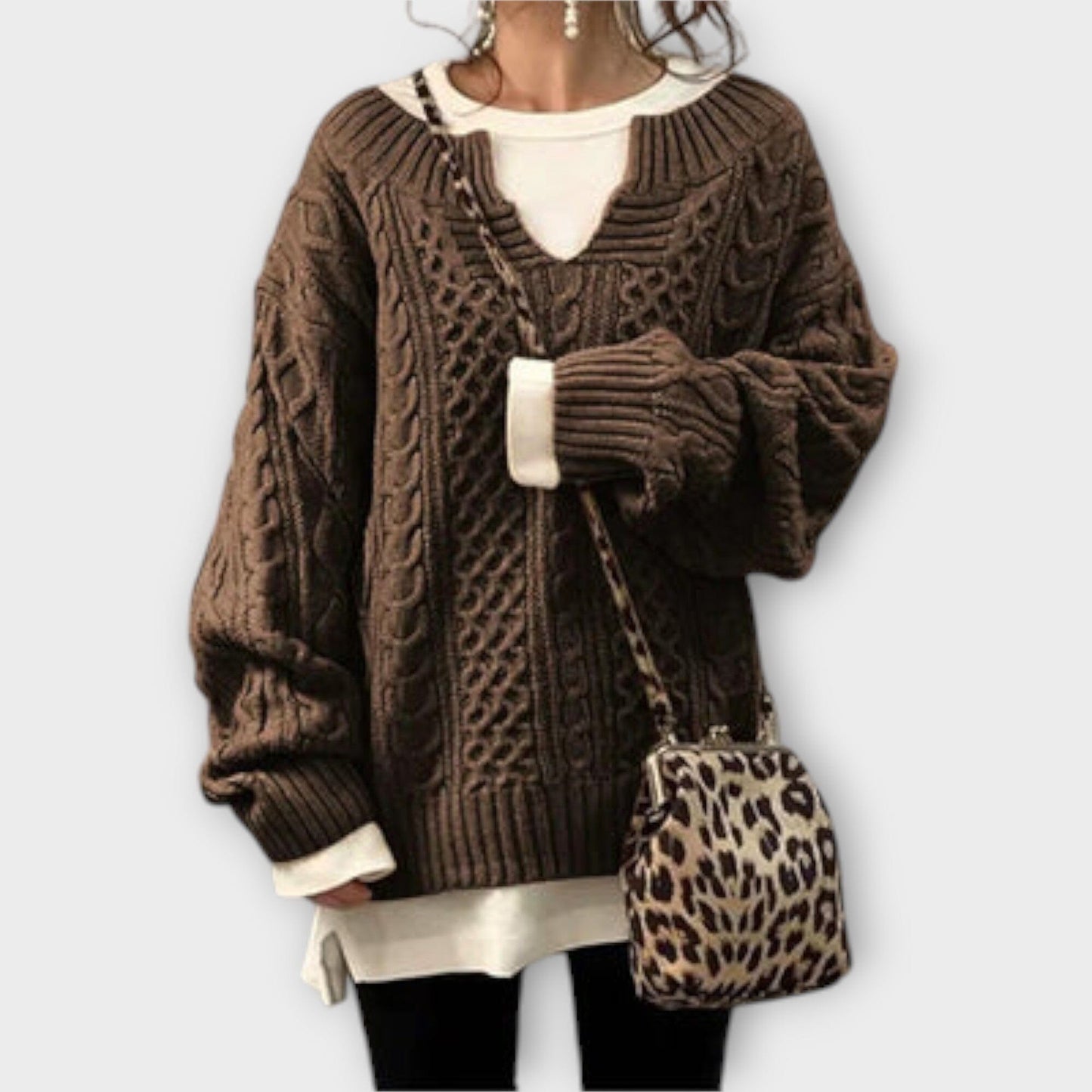 Suéter de Punto Oversize con Diseño de Trenza Suéter de Punto Oversize con Diseño de Trenza A minha loja Braun XS 