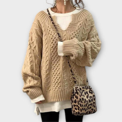 Suéter de Punto Oversize con Diseño de Trenza Suéter de Punto Oversize con Diseño de Trenza A minha loja Khaki XS 