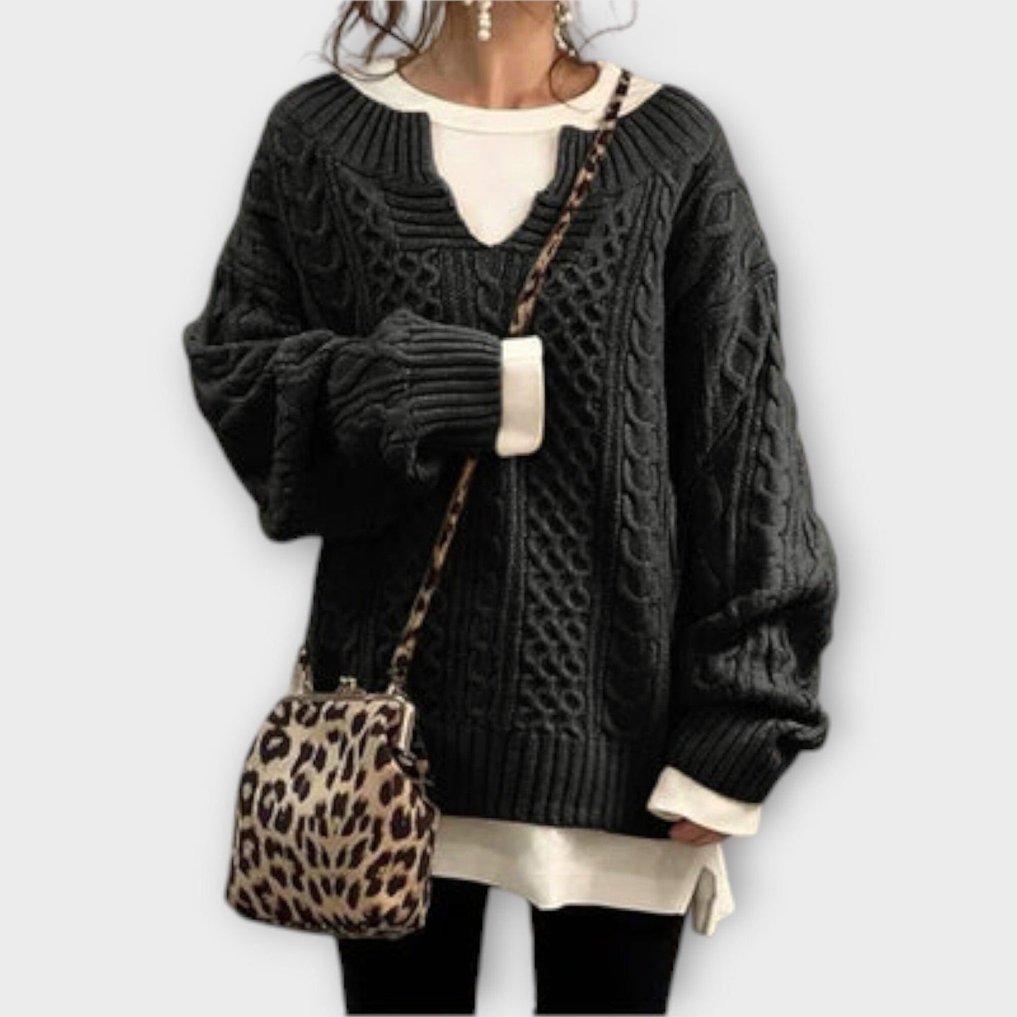 Suéter de Punto Oversize con Diseño de Trenza Suéter de Punto Oversize con Diseño de Trenza A minha loja Negro XS 