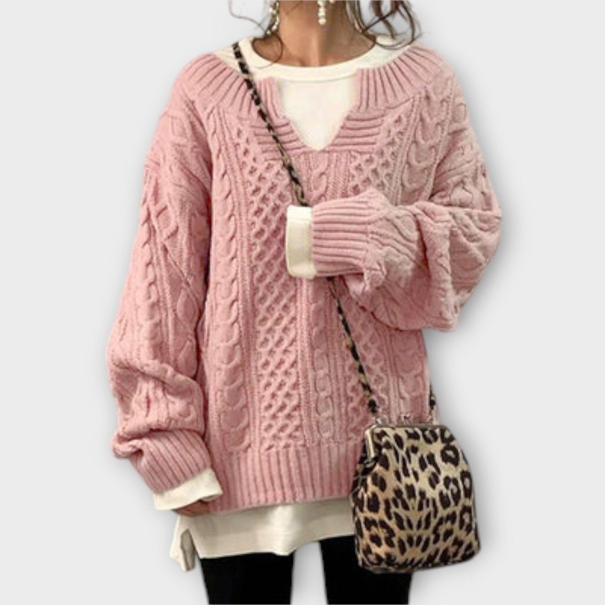 Suéter de Punto Oversize con Diseño de Trenza Suéter de Punto Oversize con Diseño de Trenza A minha loja Rosa XS 