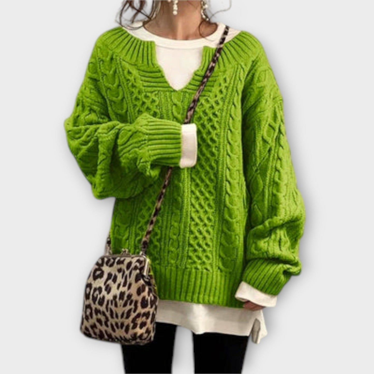 Suéter de Punto Oversize con Diseño de Trenza Suéter de Punto Oversize con Diseño de Trenza A minha loja Verde XS 