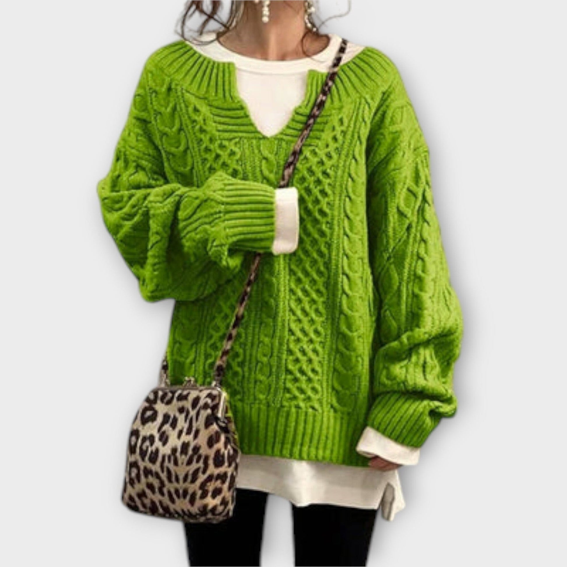 Suéter de Punto Oversize con Diseño de Trenza Suéter de Punto Oversize con Diseño de Trenza A minha loja Verde XS 